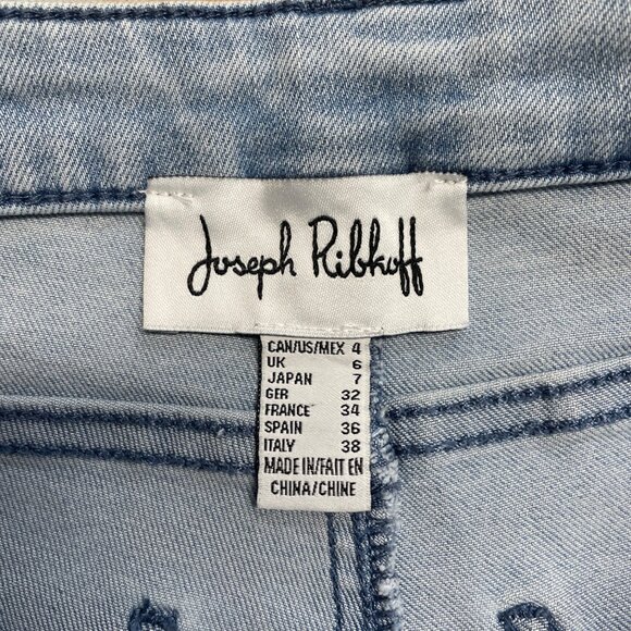 JOSEPH RIBKOFF JEANS RHINESTONE JEWEL FRAYED LIGHT WASH HIGH RISE SIZE 4 PATCHED - Picture 9 of 13